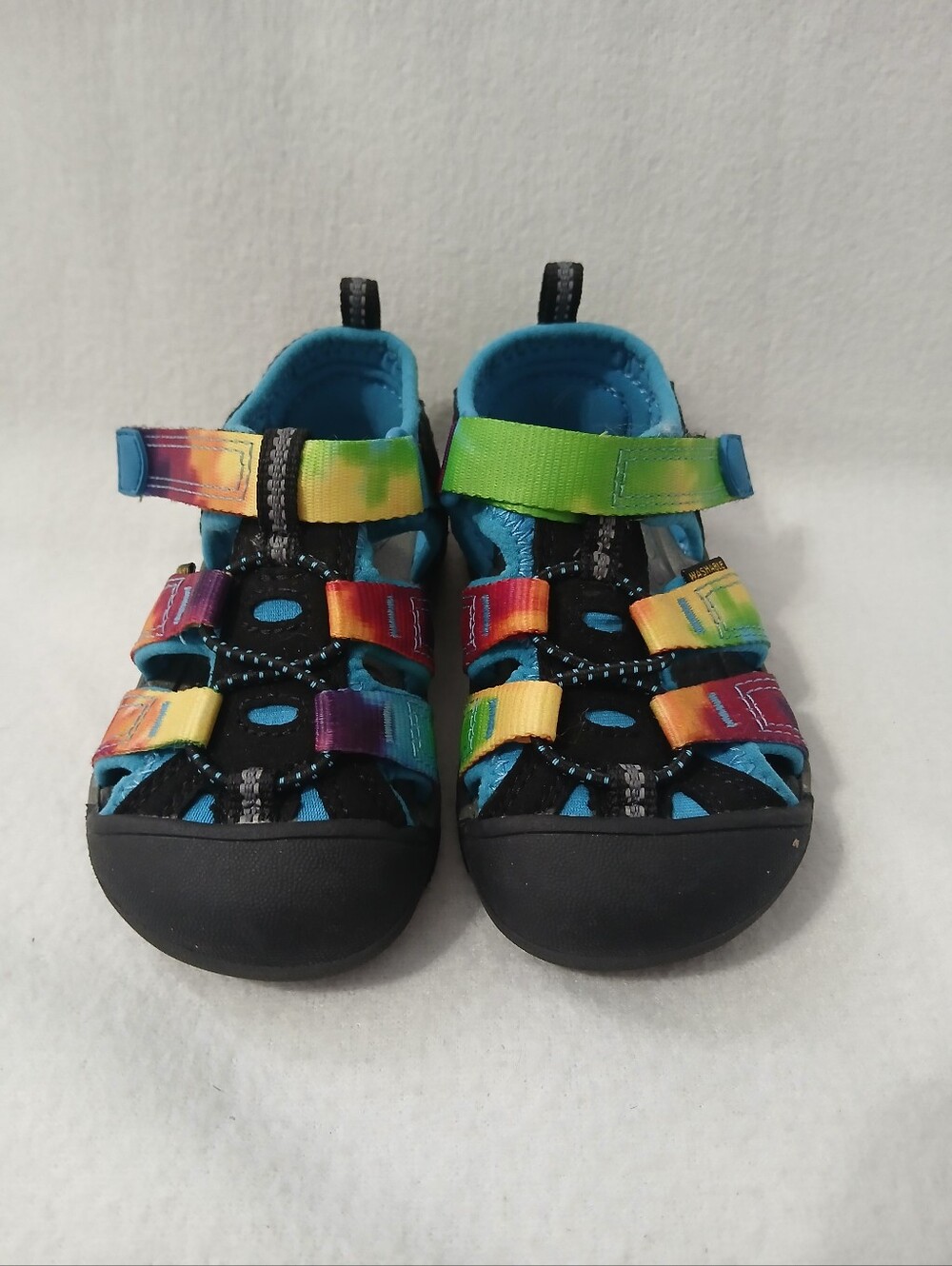 Kids Rainbow Sport Sandals - Blue with Multicolor Straps Size 7.